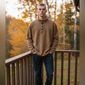 Men’s Telluride Clothing Co Size XL Brown Poly Henley Style Pullover Fleece NEW!